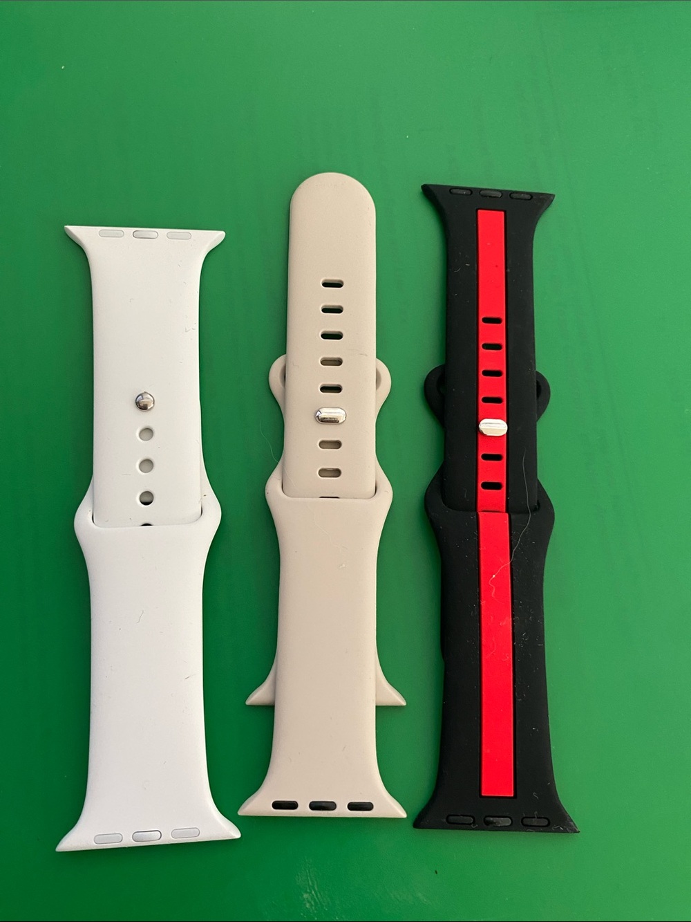 Silicone Replacement Watch Bands - White, Beige, Black with Red Stripe